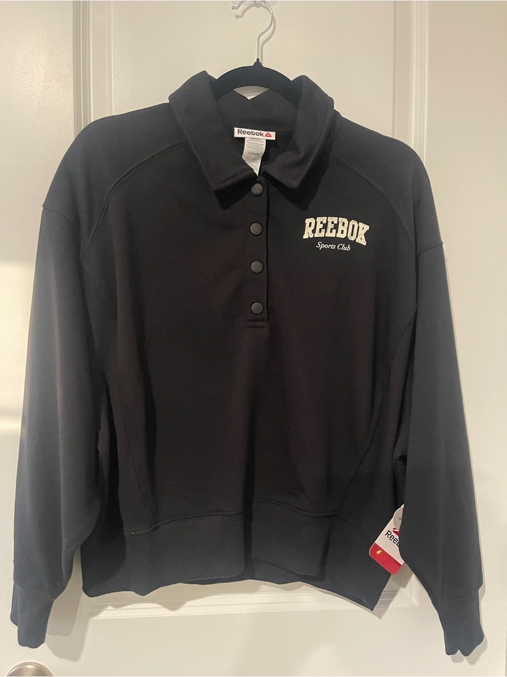 Reebok Black Polo Pullover Sweatshirt with Chest Script